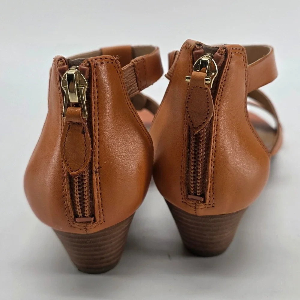 Franco Sarto Wedge Sandals Utility 7 M Cognac Tan Leather Low Heel Shoes Boho